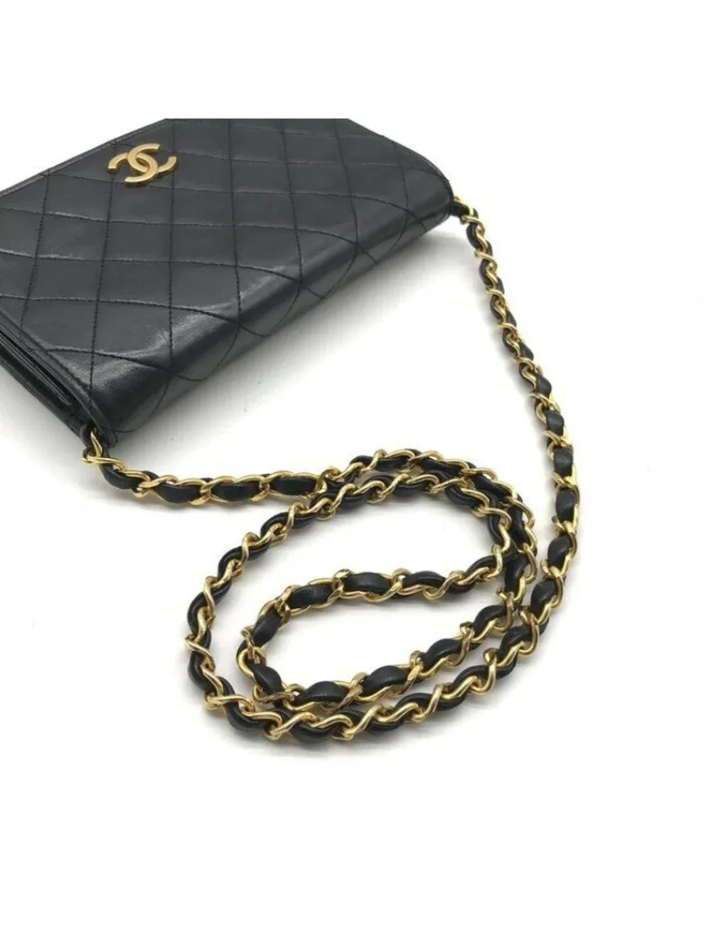 Chanel Mini Quilted CC Logo Chain Shoulder Bag Push Lock Lambskin